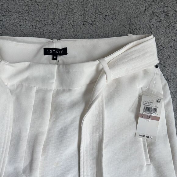 1. STATE The Fleur Ivory Textured Crepe Tie Waist Short Size 12 - Picture 6 of 14